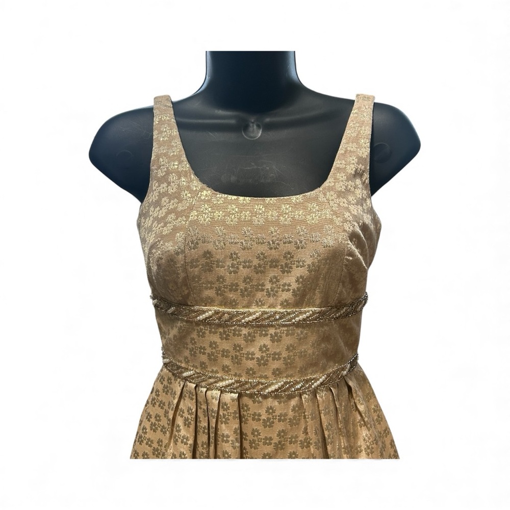 Carmen Marc Valvo Gold Metallic Brocade Fit & Flare Dress (Size 2) - Picture 4 of 10